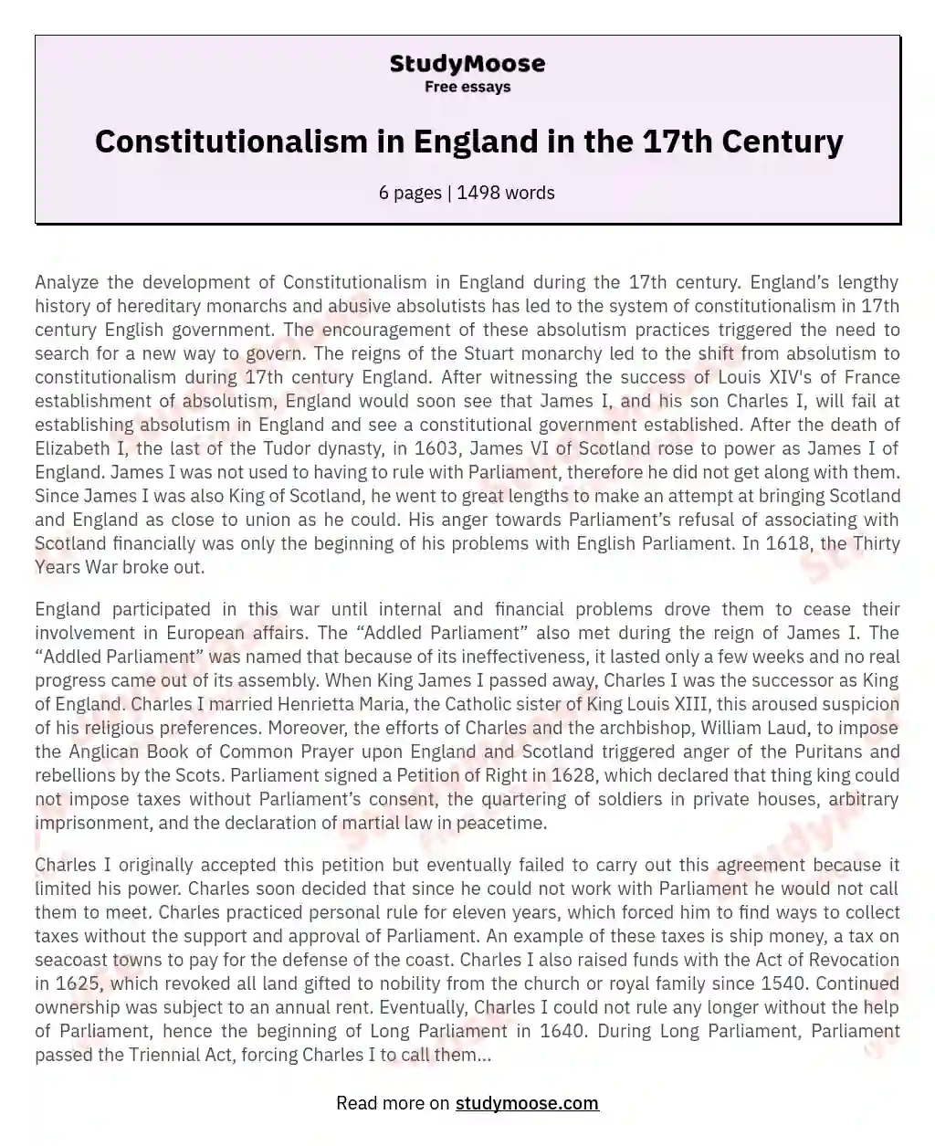 Constitutionalism in England in the 17th Century