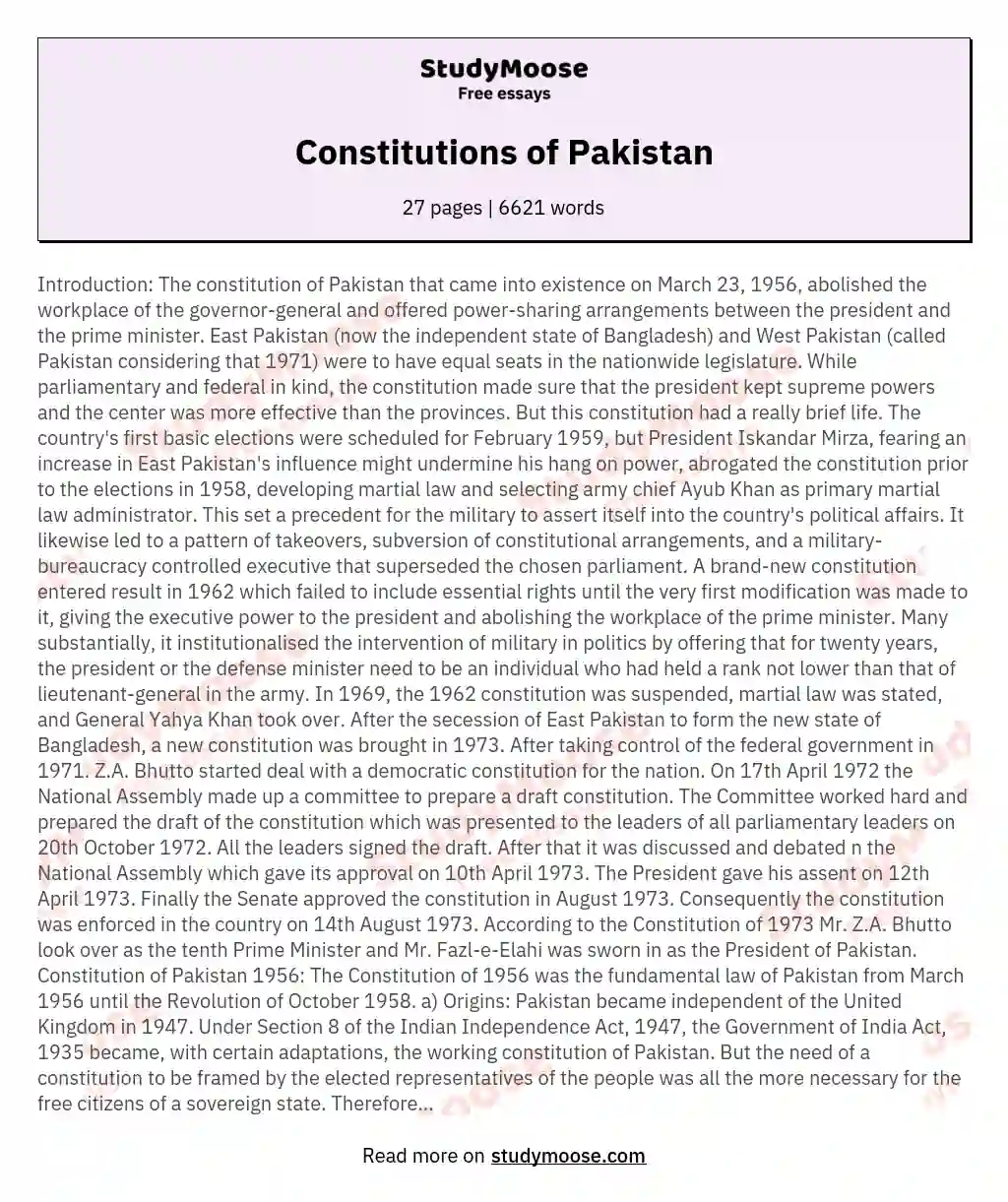 Constitutions of Pakistan essay