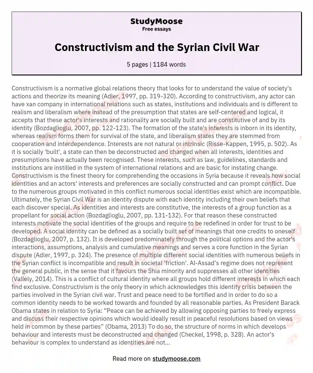 Constructivism and the Syrian Civil War essay