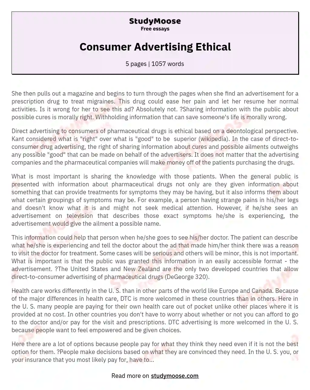 Consumer Advertising Ethical essay