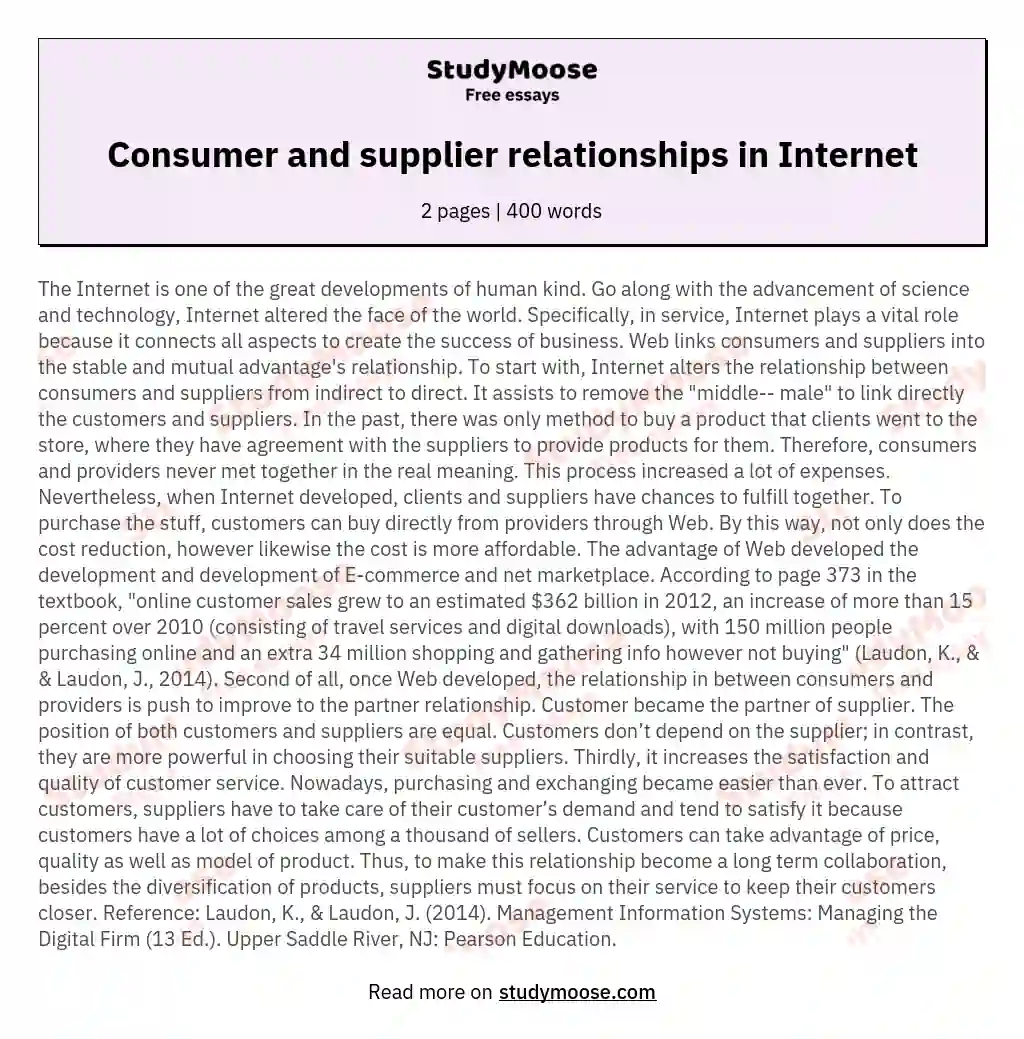 Consumer and supplier relationships in Internet