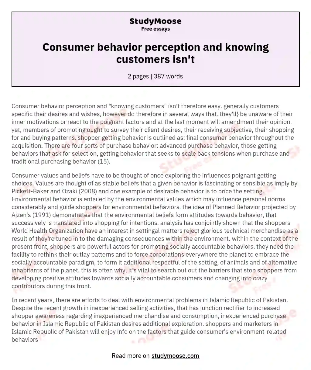 Consumer behavior perception and knowing customers isn't essay