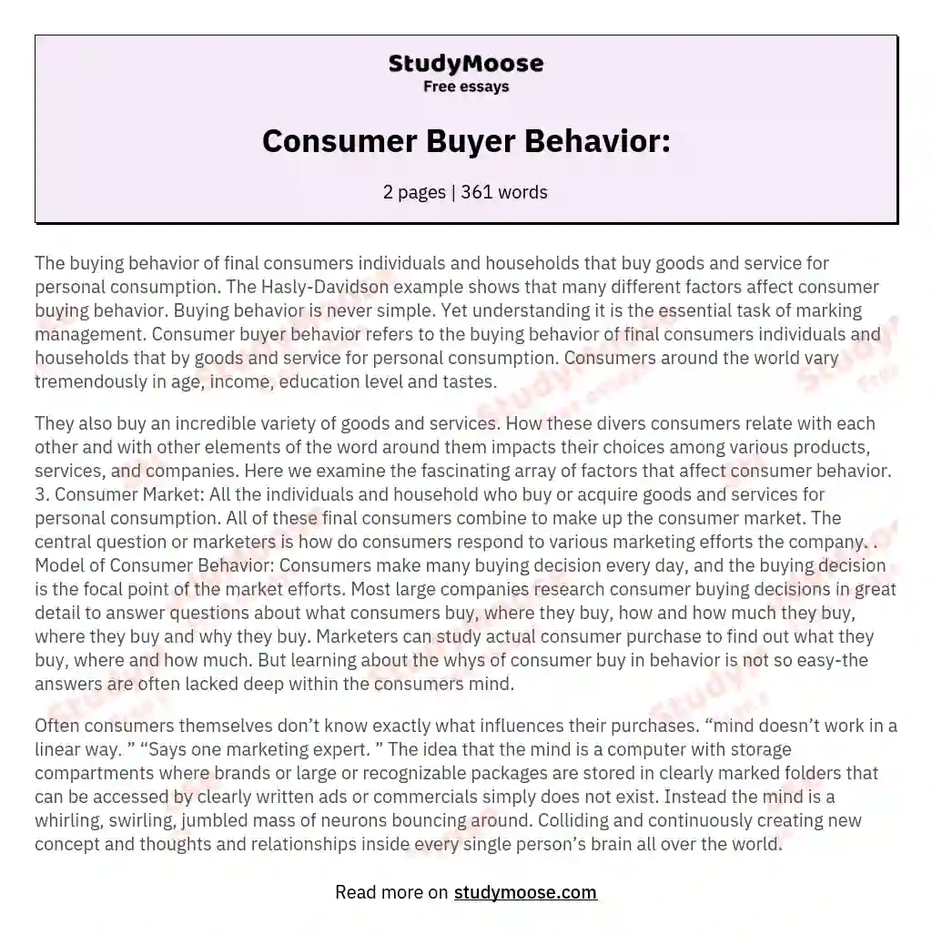 Consumer Buyer Behavior: essay