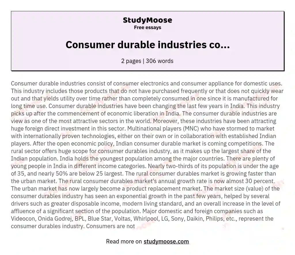 Consumer durable industries co... essay