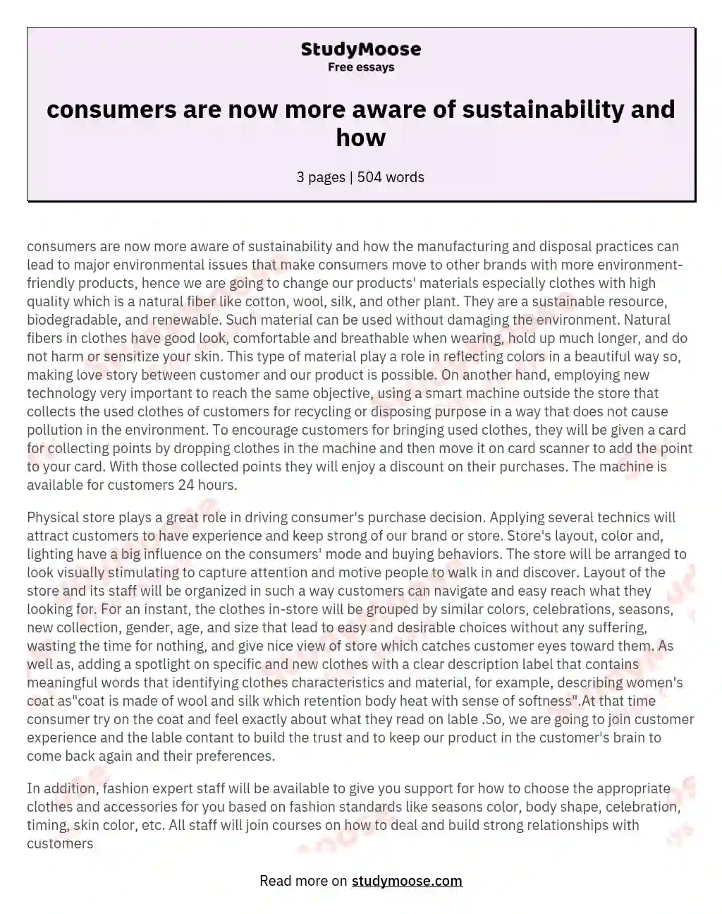 consumers are now more aware of sustainability and how essay
