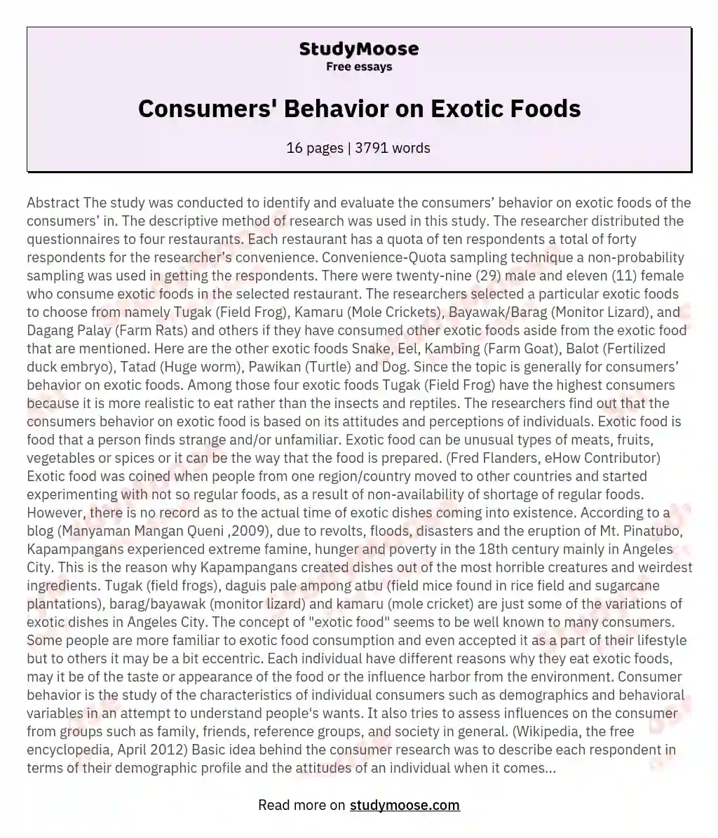 Consumers' Behavior on Exotic Foods essay