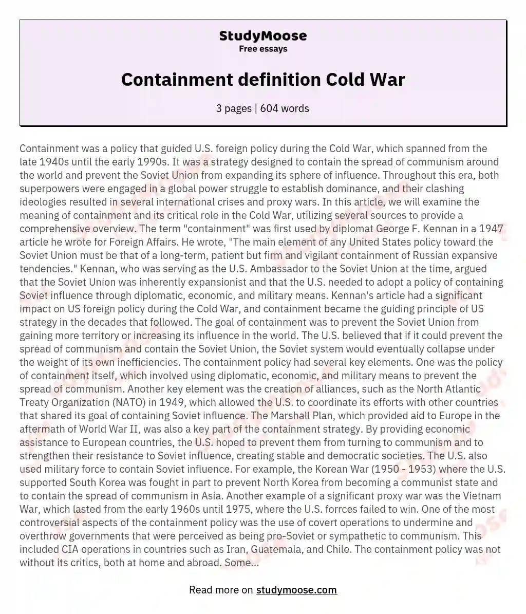 Containment definition Cold War essay