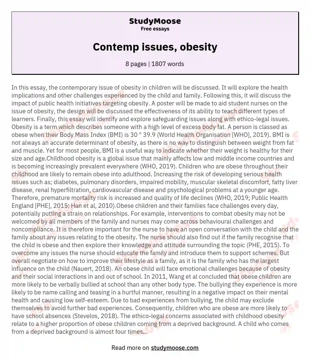 Contemp issues, obesity essay