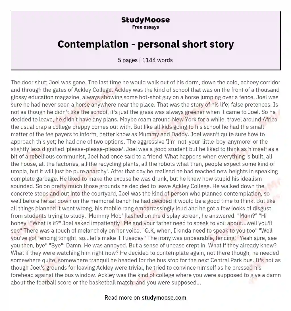 Contemplation - personal short story essay