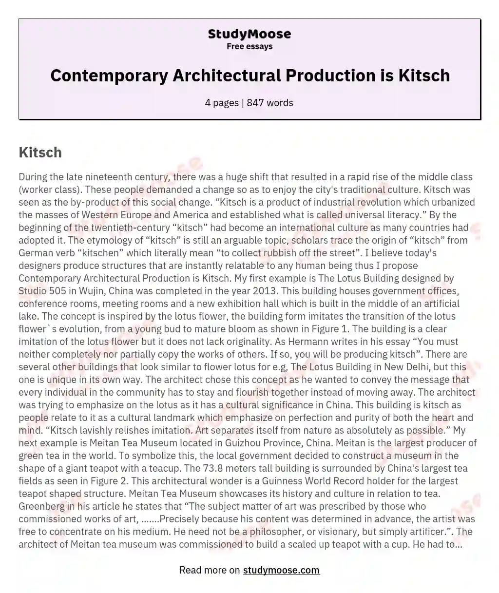 Contemporary Architectural Production is Kitsch essay