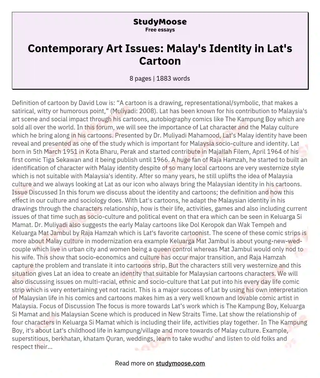 Contemporary Art Issues: Malay's Identity in Lat's Cartoon essay