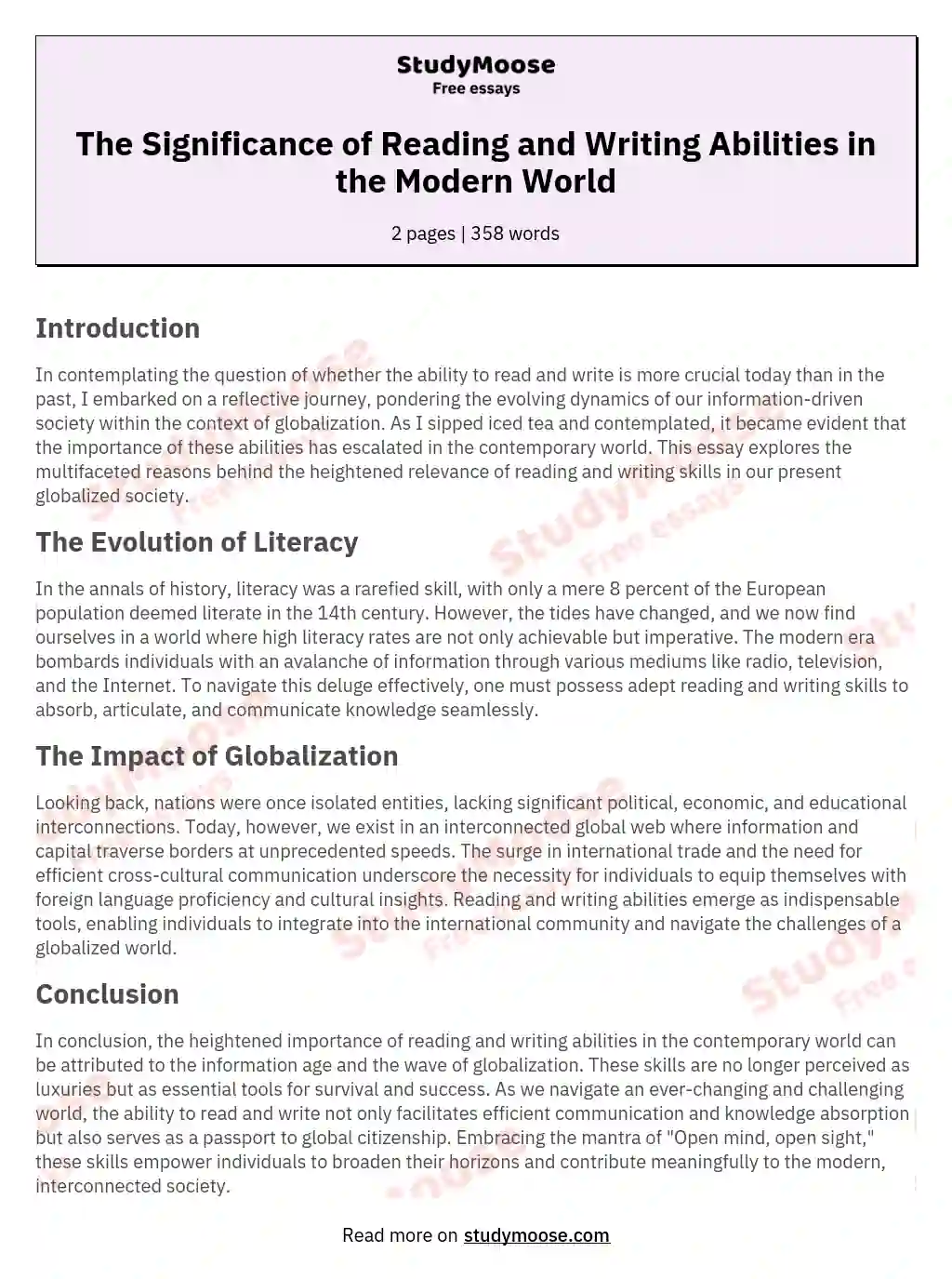 The Significance of Reading and Writing Abilities in the Modern World essay