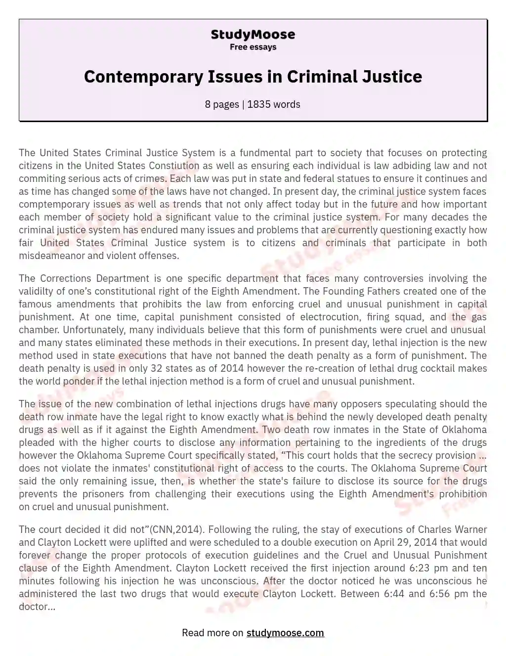 Реферат: Problems With The Criminal Justice Department Essay
