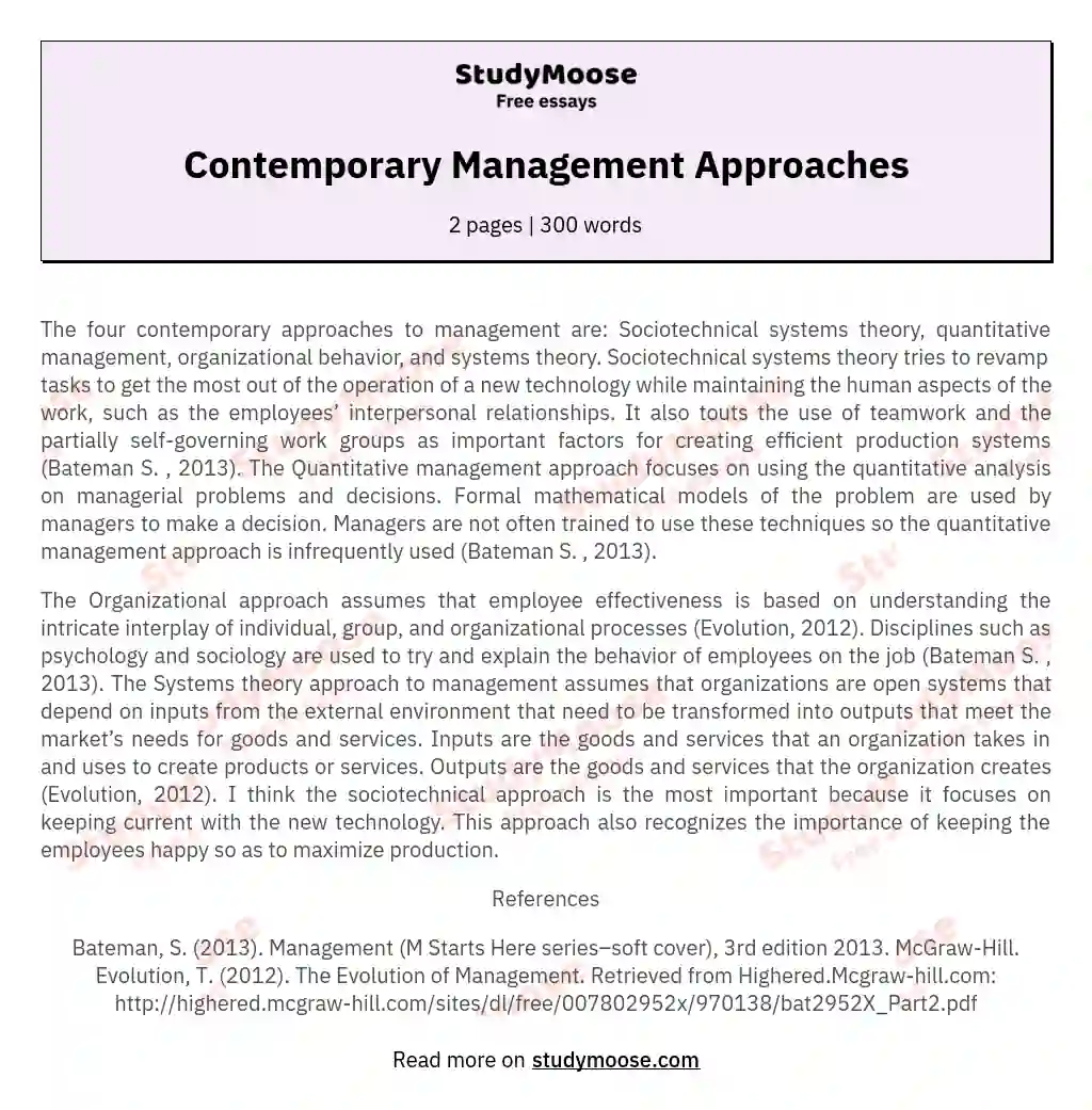 Contemporary Management Approaches essay