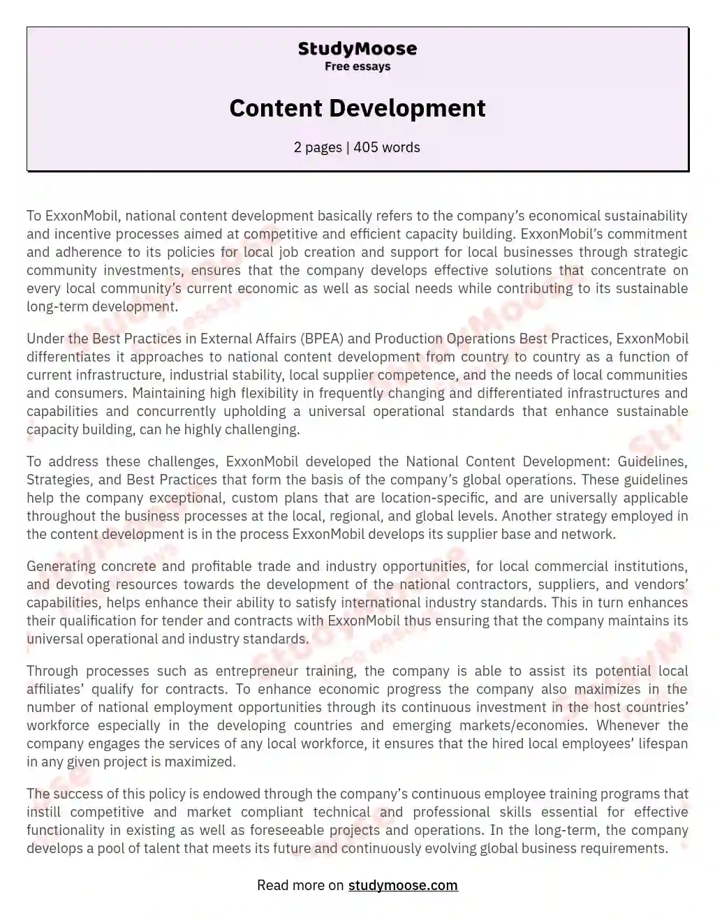 Content Development essay
