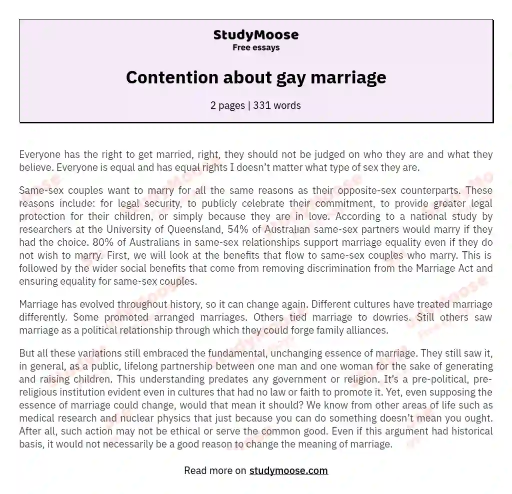 Contention about gay marriage essay