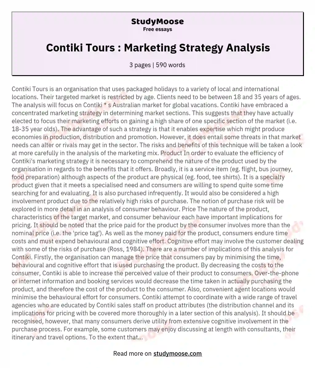 Contiki Tours : Marketing Strategy Analysis essay