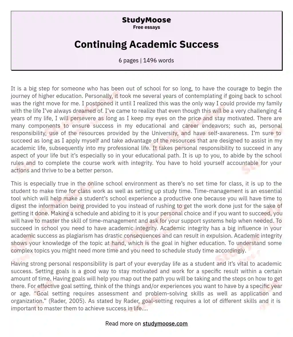 Continuing Academic Success essay