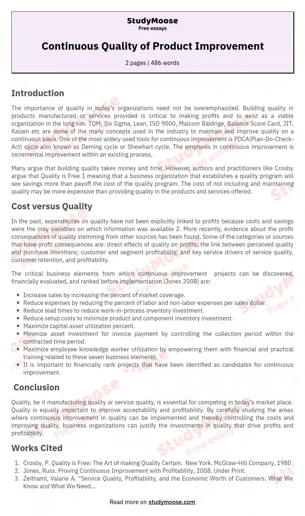 Continuous Quality of Product Improvement essay