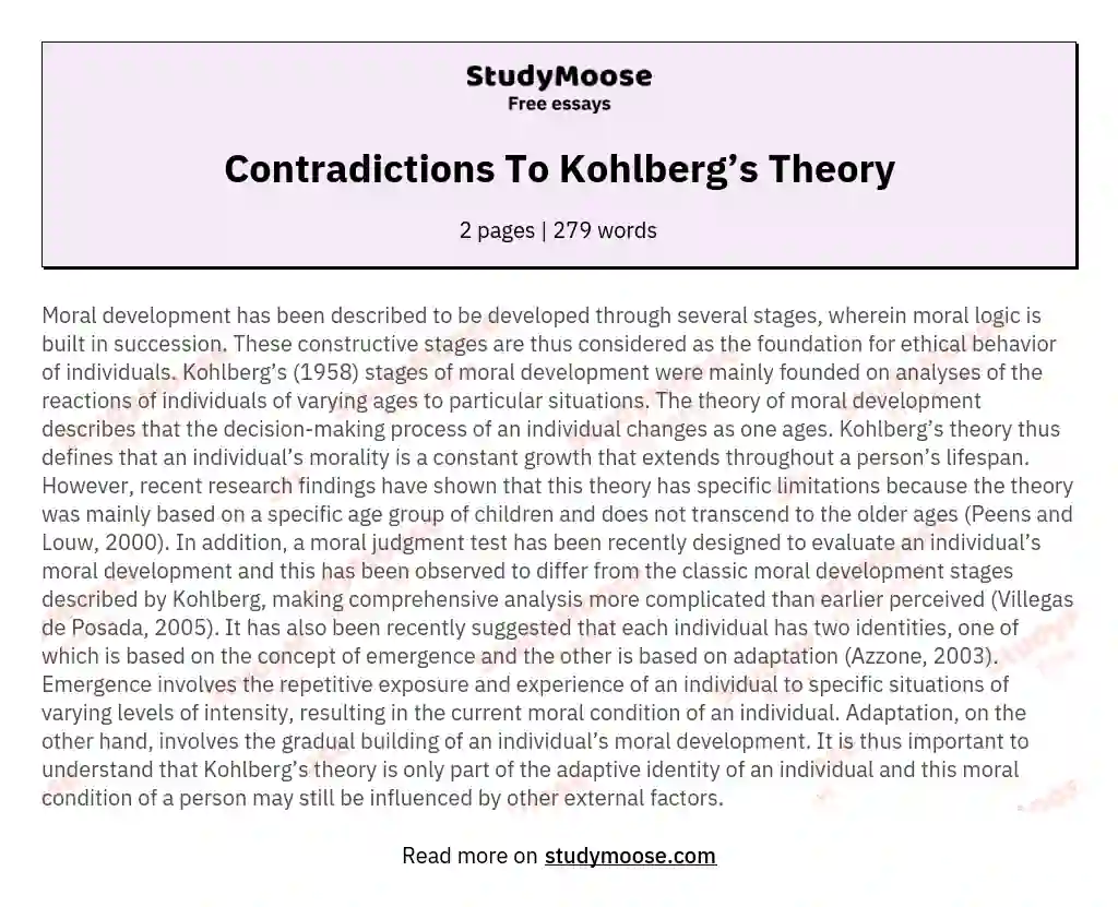 Contradictions To Kohlberg’s Theory essay