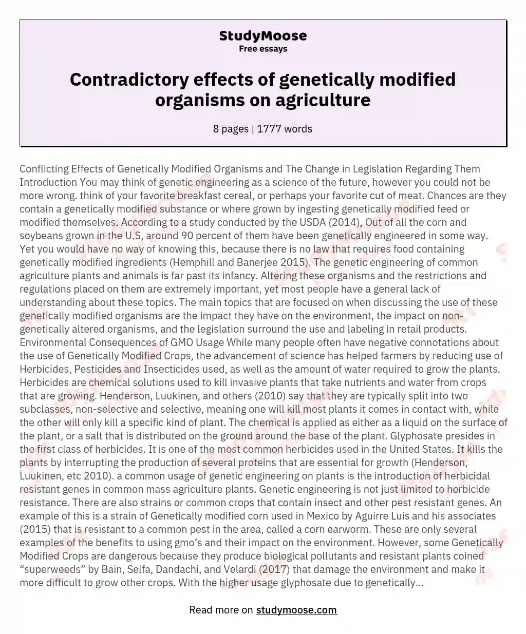 Contradictory effects of genetically modified organisms on agriculture essay