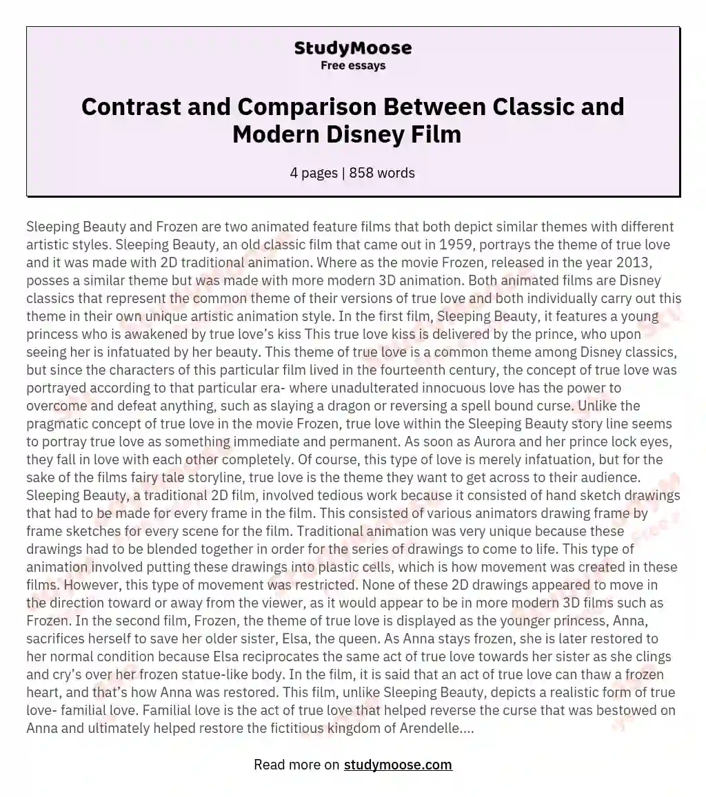 Contrast and Comparison Between Classic and Modern Disney Film   essay