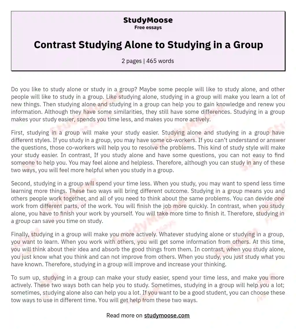 Contrast Studying Alone to Studying in a Group