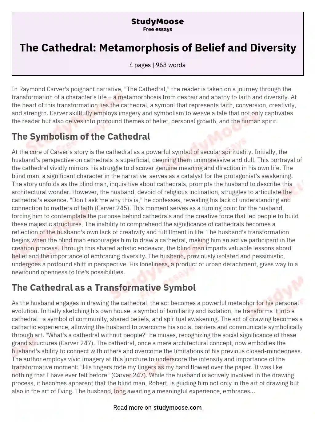 The Cathedral: Metamorphosis of Belief and Diversity essay