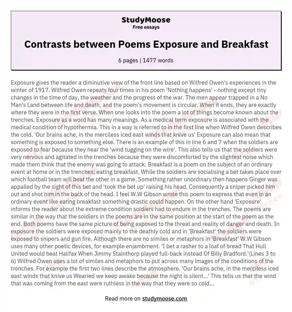 Contrasts between Poems Exposure and Breakfast