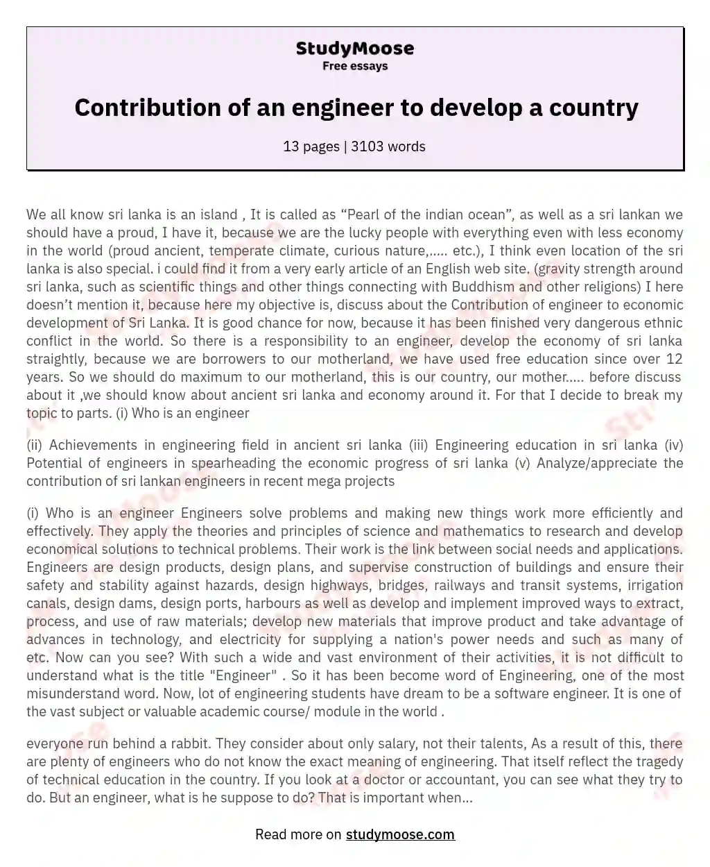 Contribution of an engineer to develop a country essay