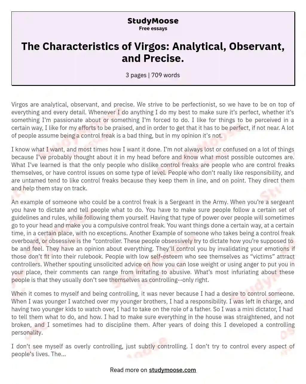 The Characteristics of Virgos: Analytical, Observant, and Precise. essay