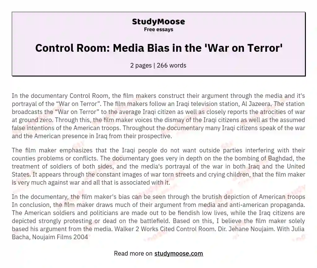 Control Room: Media Bias in the 'War on Terror' essay