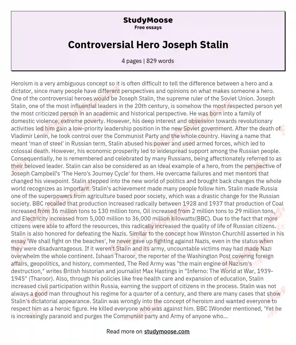 Controversial Hero Joseph Stalin essay
