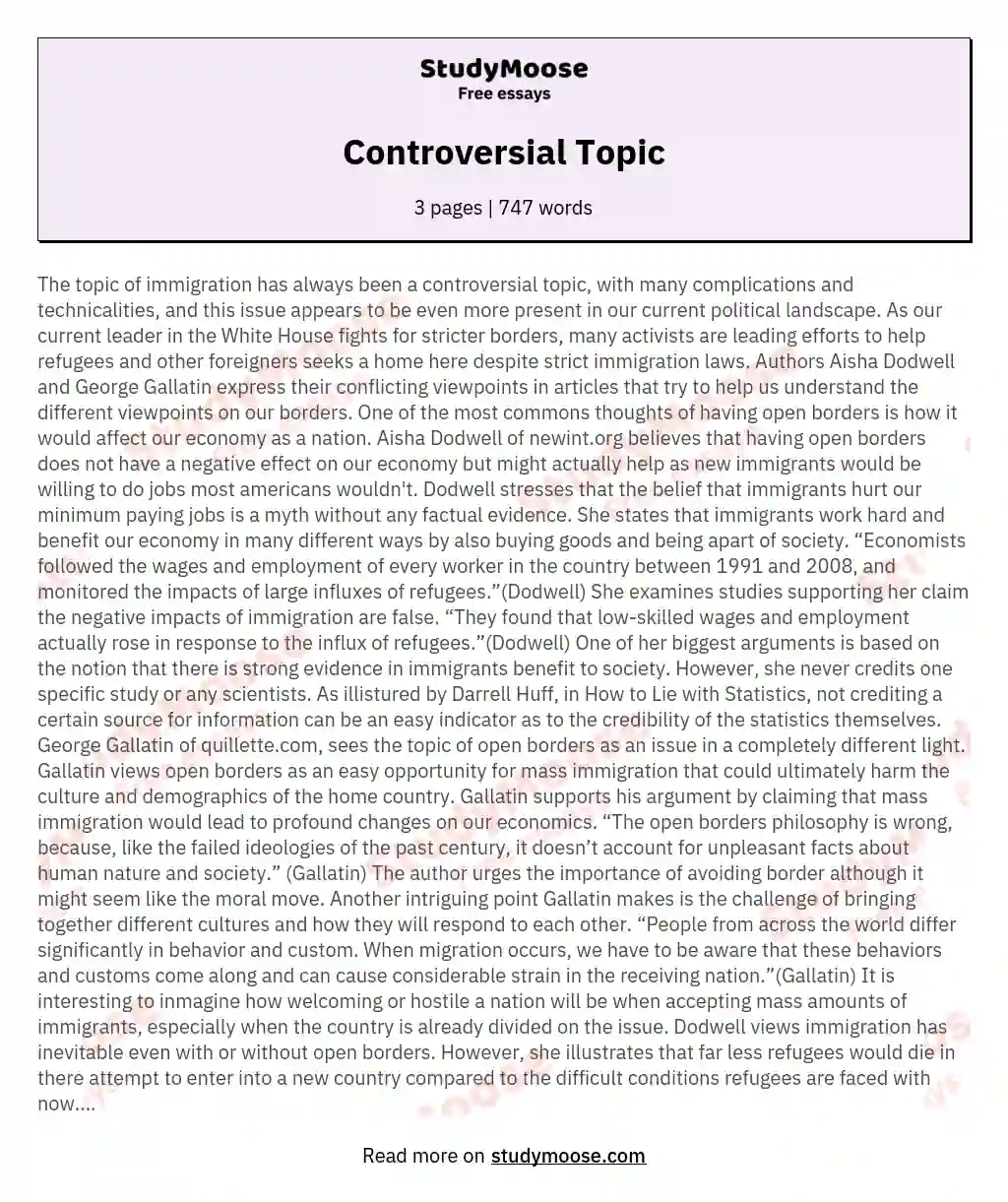 Controversial Topic essay