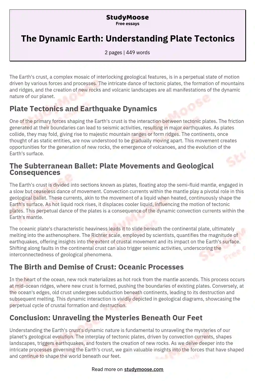 The Dynamic Earth: Understanding Plate Tectonics essay