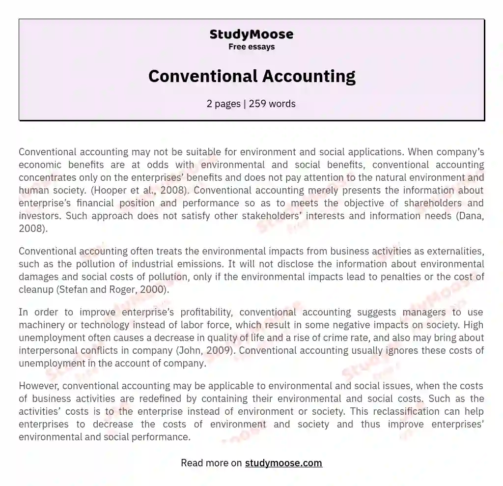Conventional Accounting essay