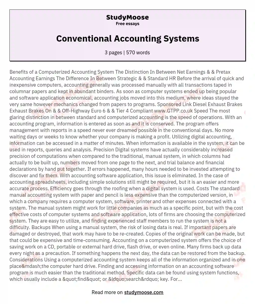 Conventional Accounting Systems essay
