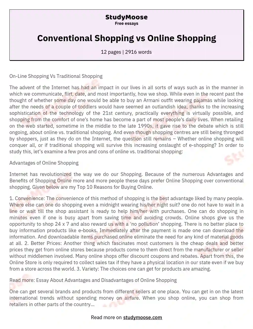 Conventional Shopping vs Online Shopping essay