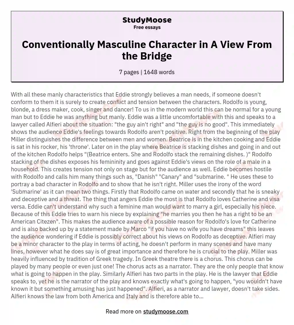 Conventionally Masculine Character in A View From the Bridge essay