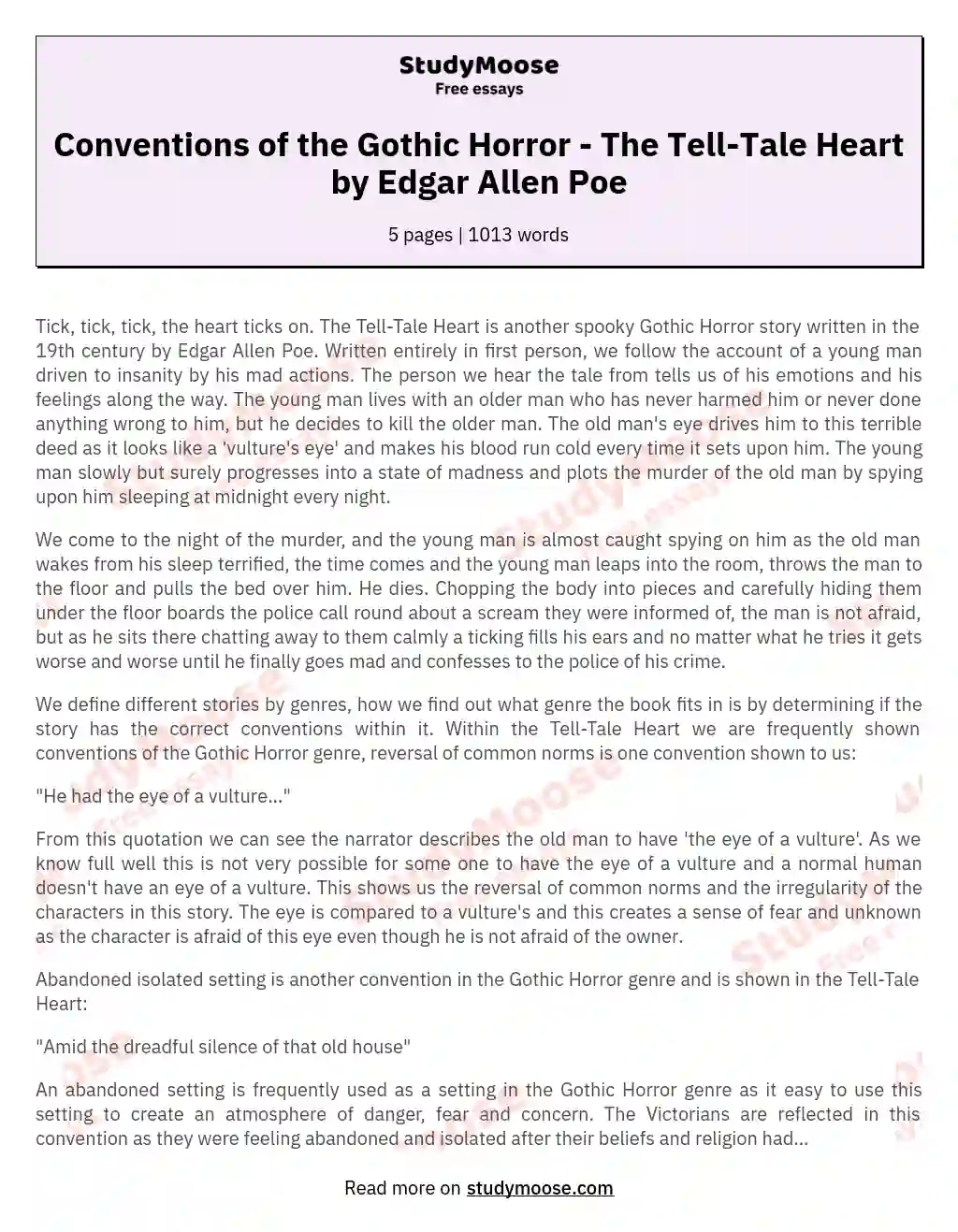 Conventions of the Gothic Horror - The Tell-Tale Heart by Edgar Allen Poe