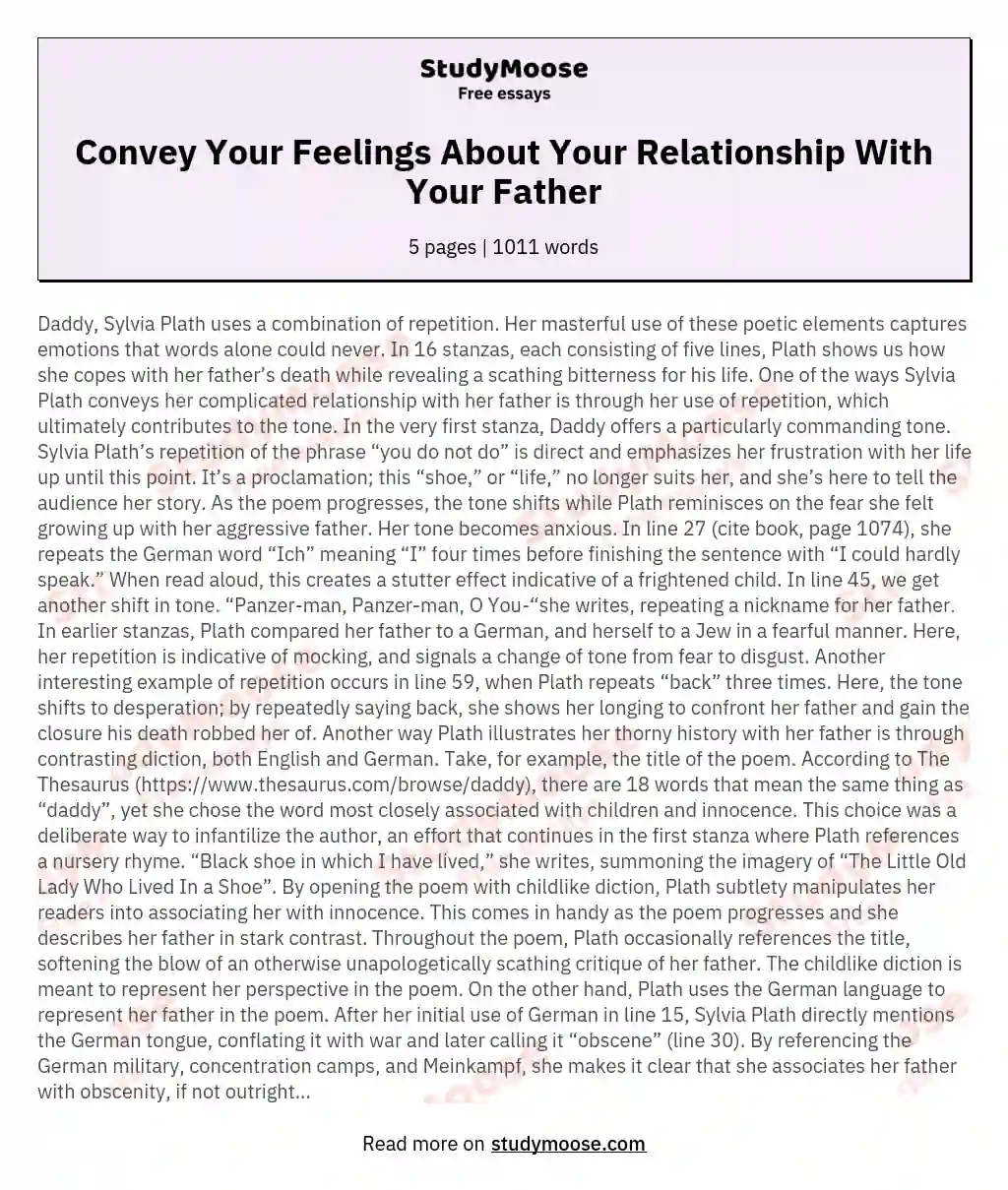 Convey Your Feelings About Your Relationship With Your Father essay