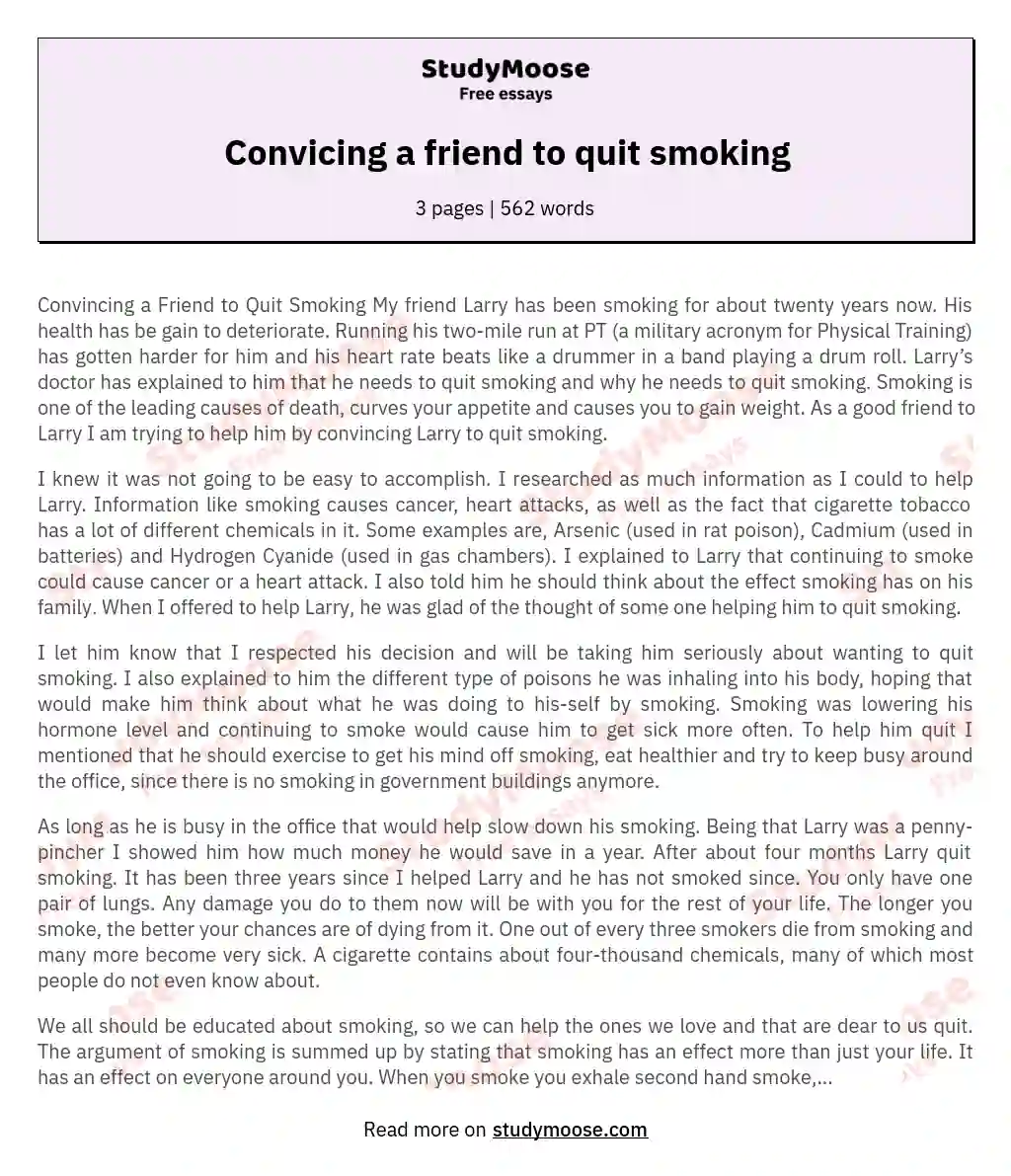Convicing a friend to quit smoking essay