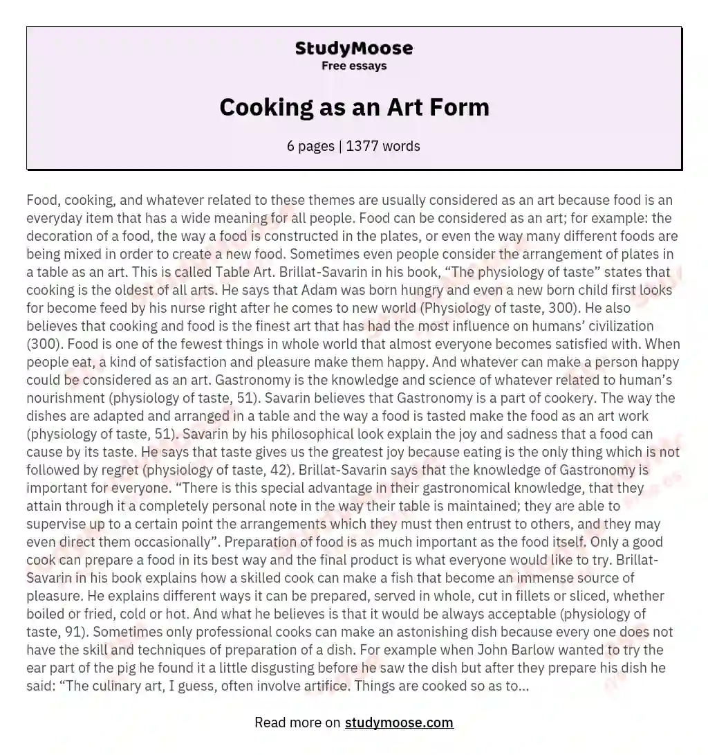 Cooking as an Art Form essay