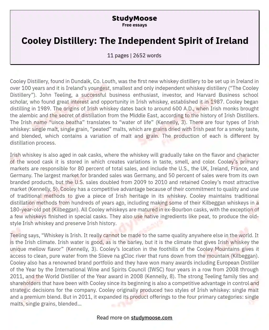 Cooley Distillery: The Independent Spirit of Ireland essay
