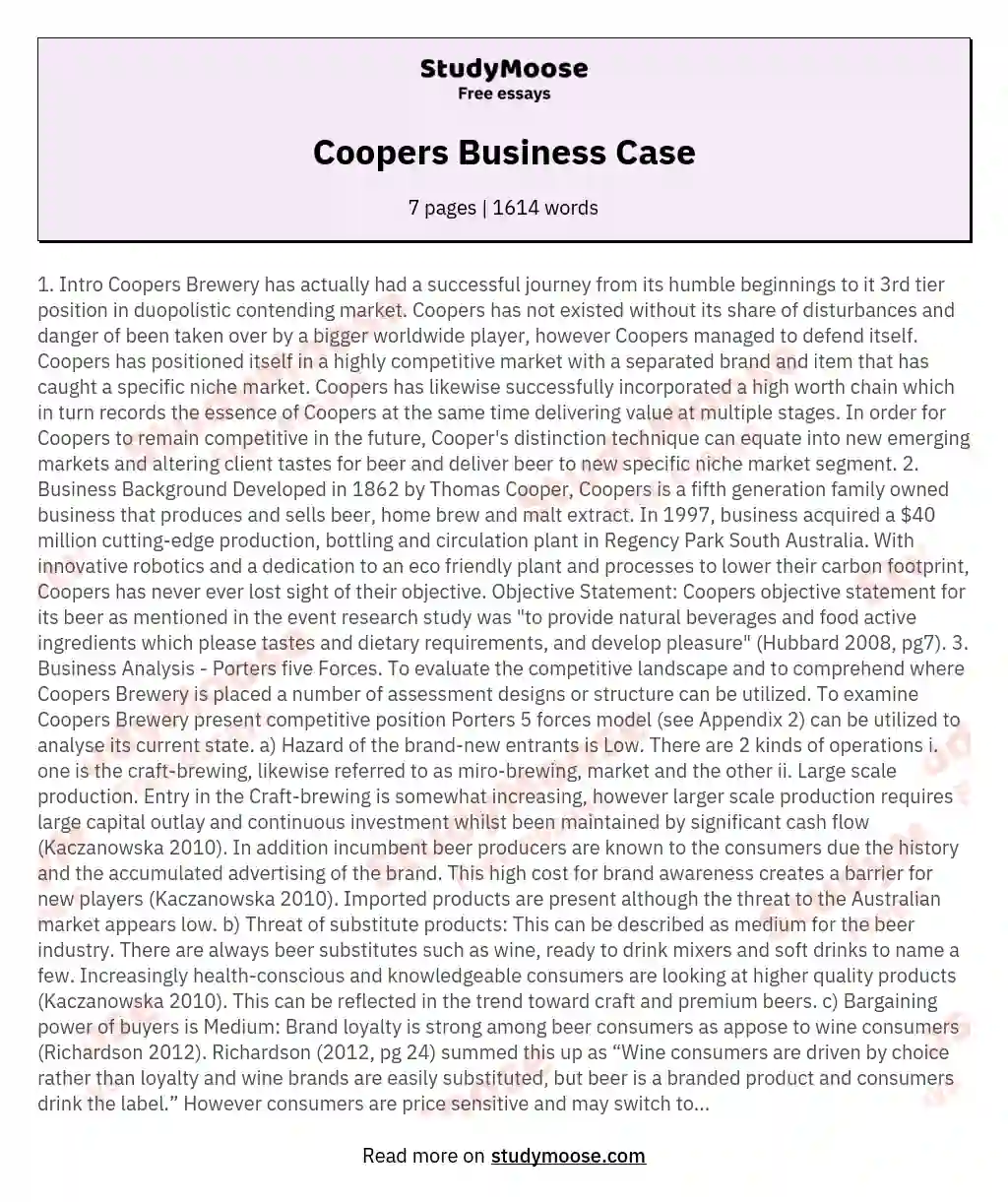 Coopers Business Case essay