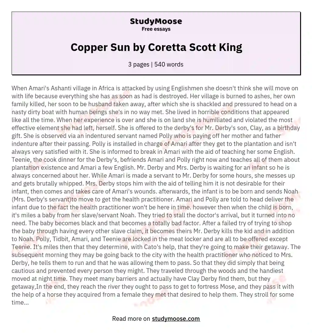 Copper Sun by Coretta Scott King essay