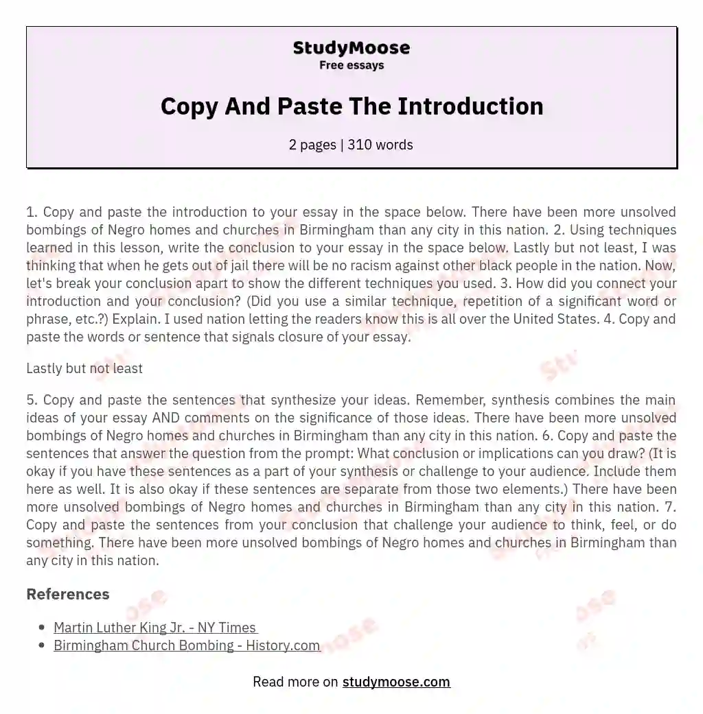 Copy And Paste The Introduction