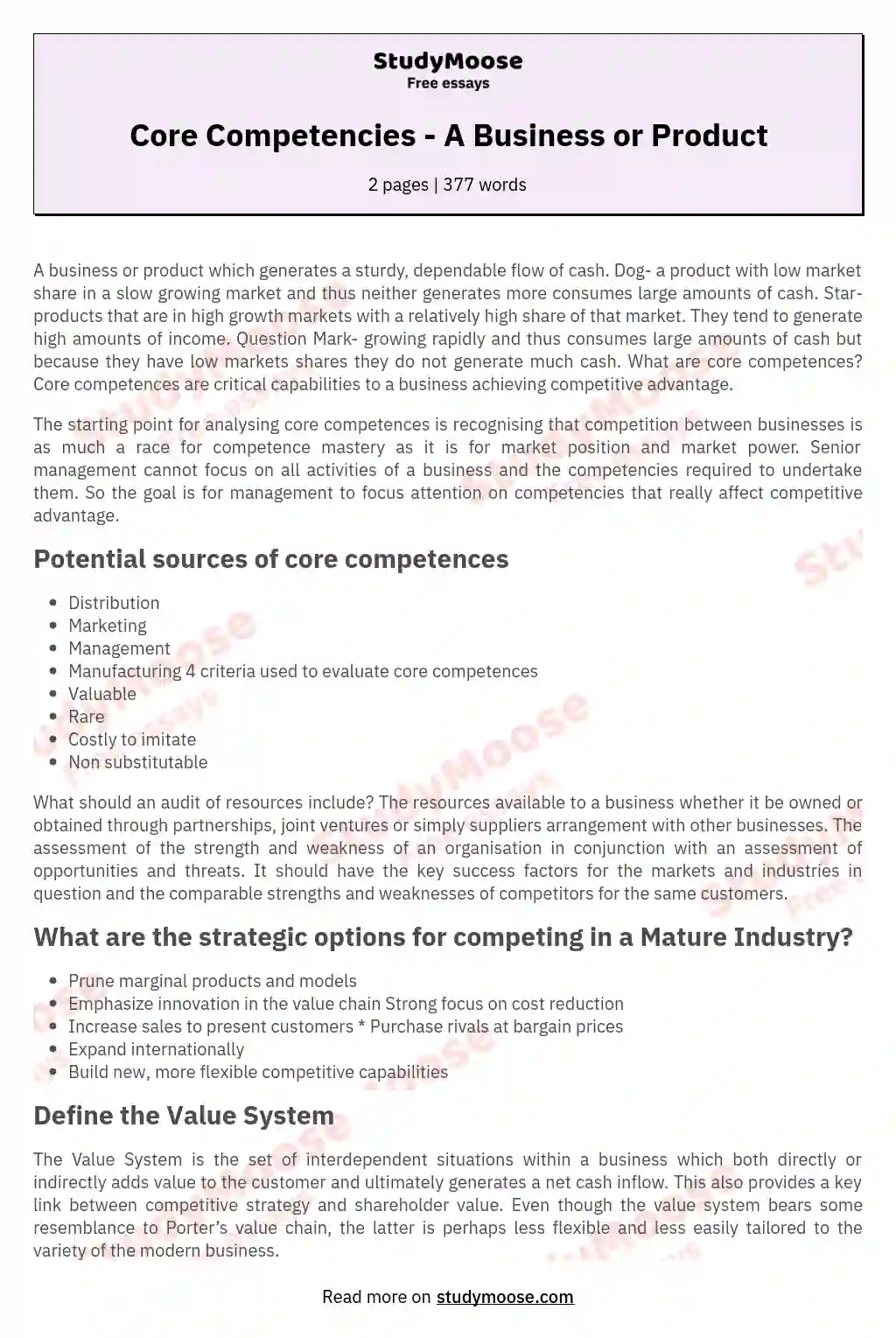 Core Competencies - A Business or Product essay