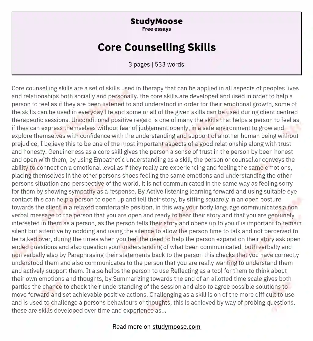 Core Counselling Skills essay