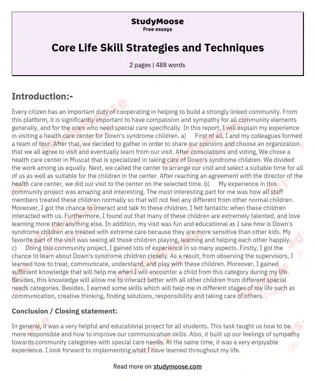 Core Life Skill Strategies and Techniques